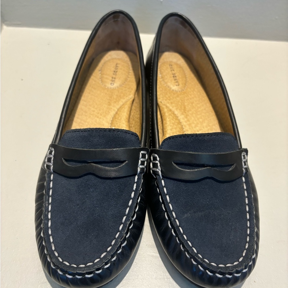Lands' End Navy Blue Suede Penny Loafers